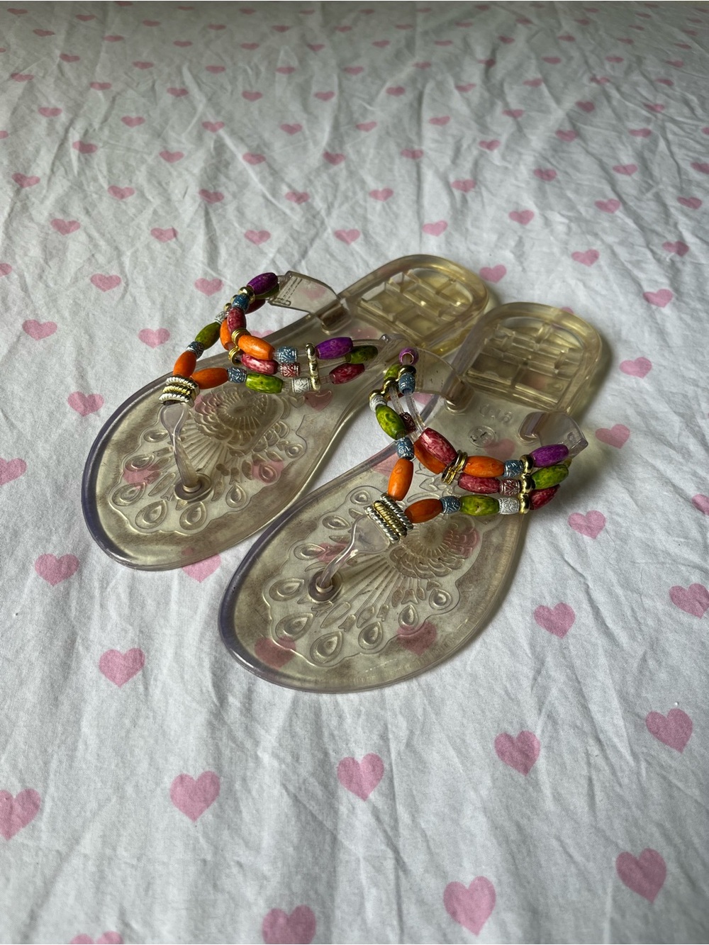 Beaded clear boho jelly sandals